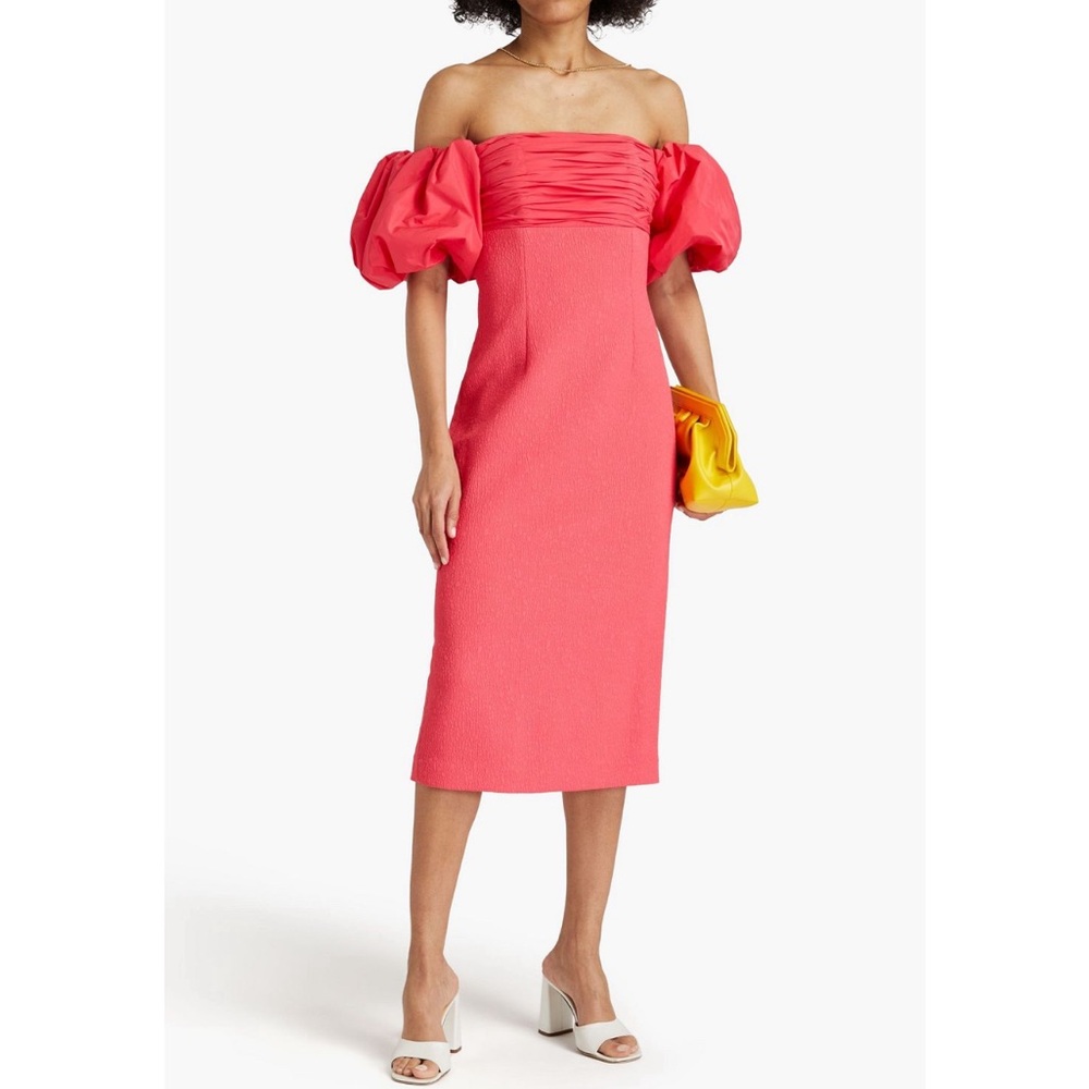 Rebecca Vallance Caitlin off-the-shoulder taffeta-paneled cloqué midi dress